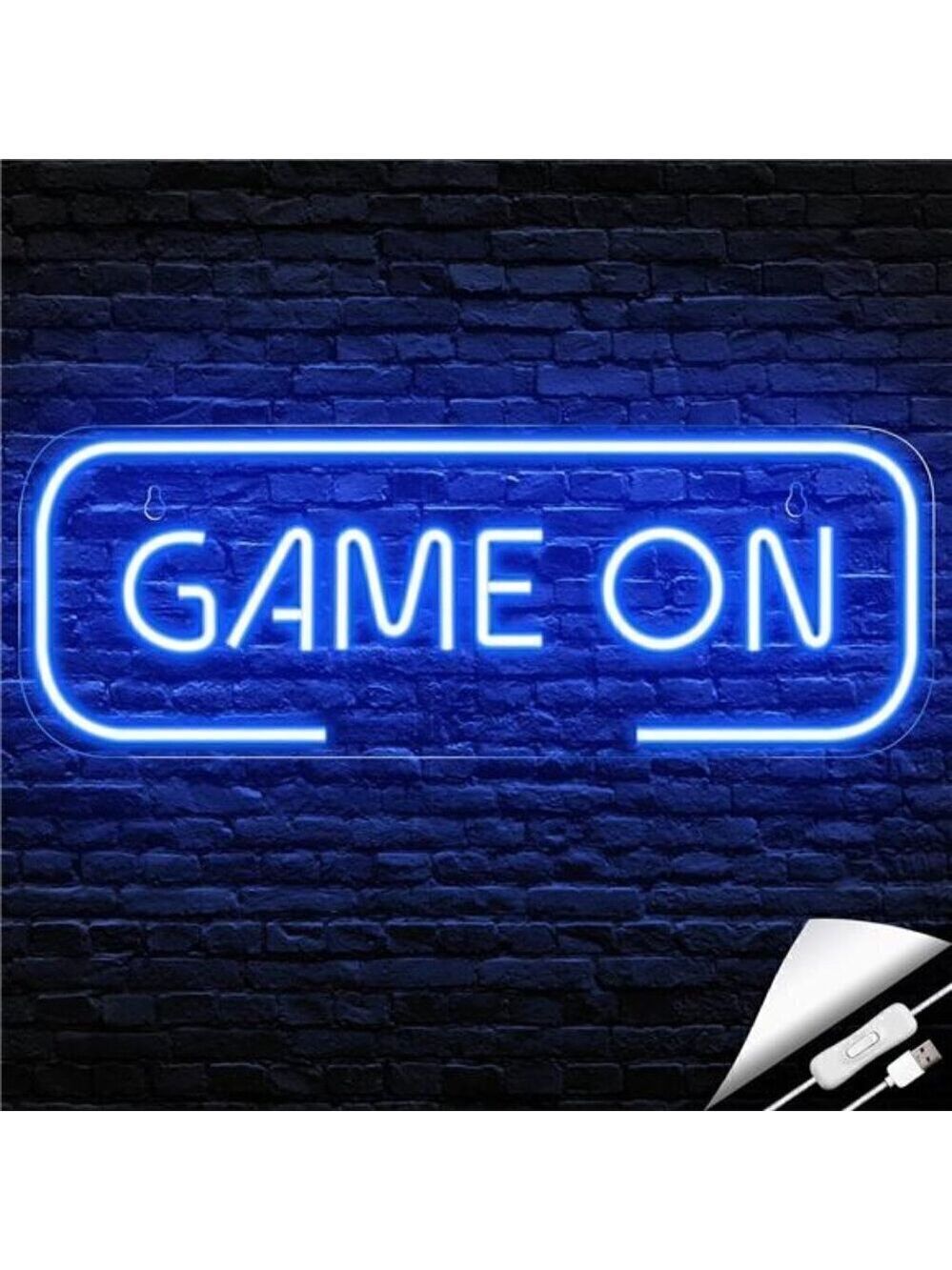 Gaming Neon Sign Game On Blue Room Decor LED Teen Boy Room Gamer Wall Console
